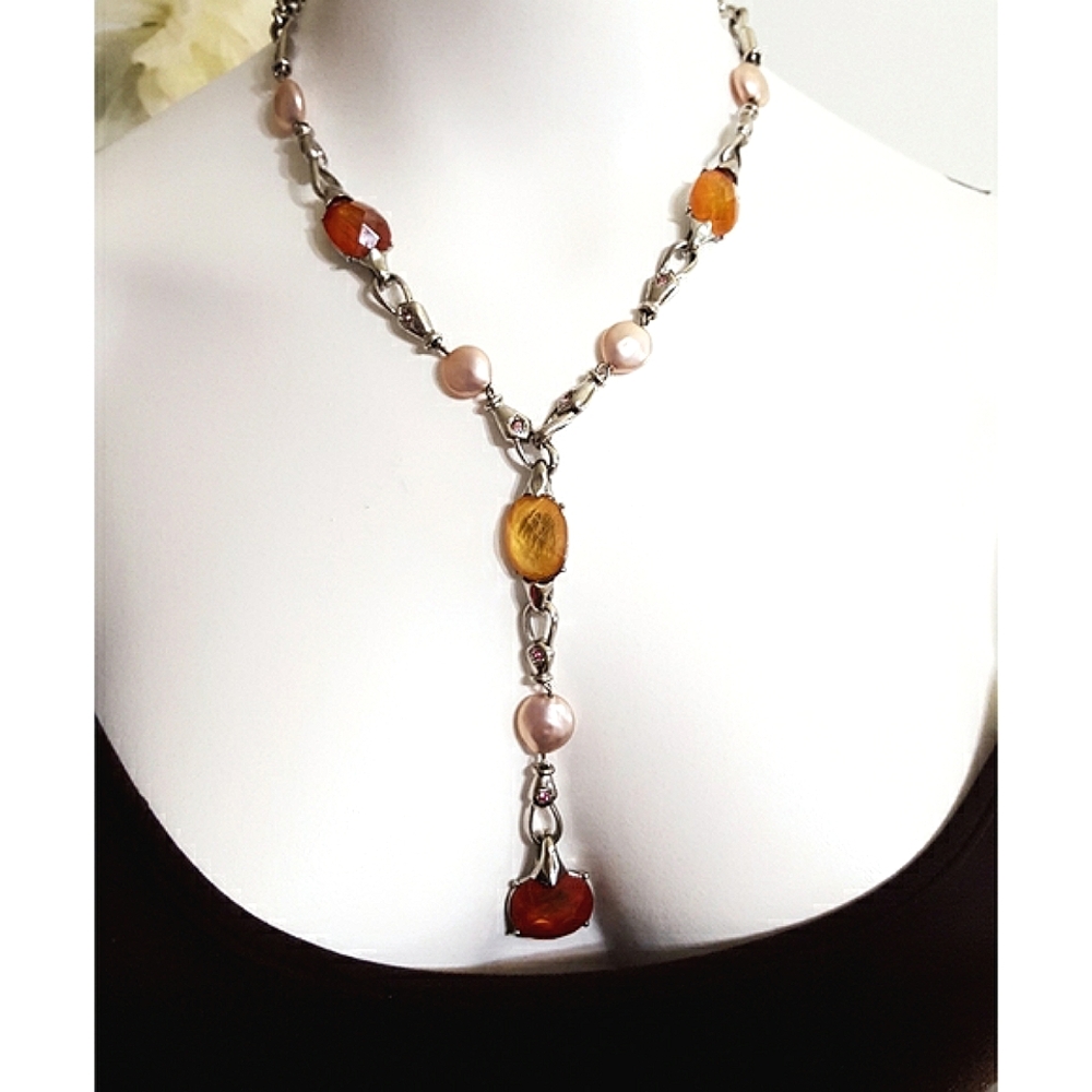 DB Signed💋Vintage Resin Drop Necklace| Pearls| Faux Gems